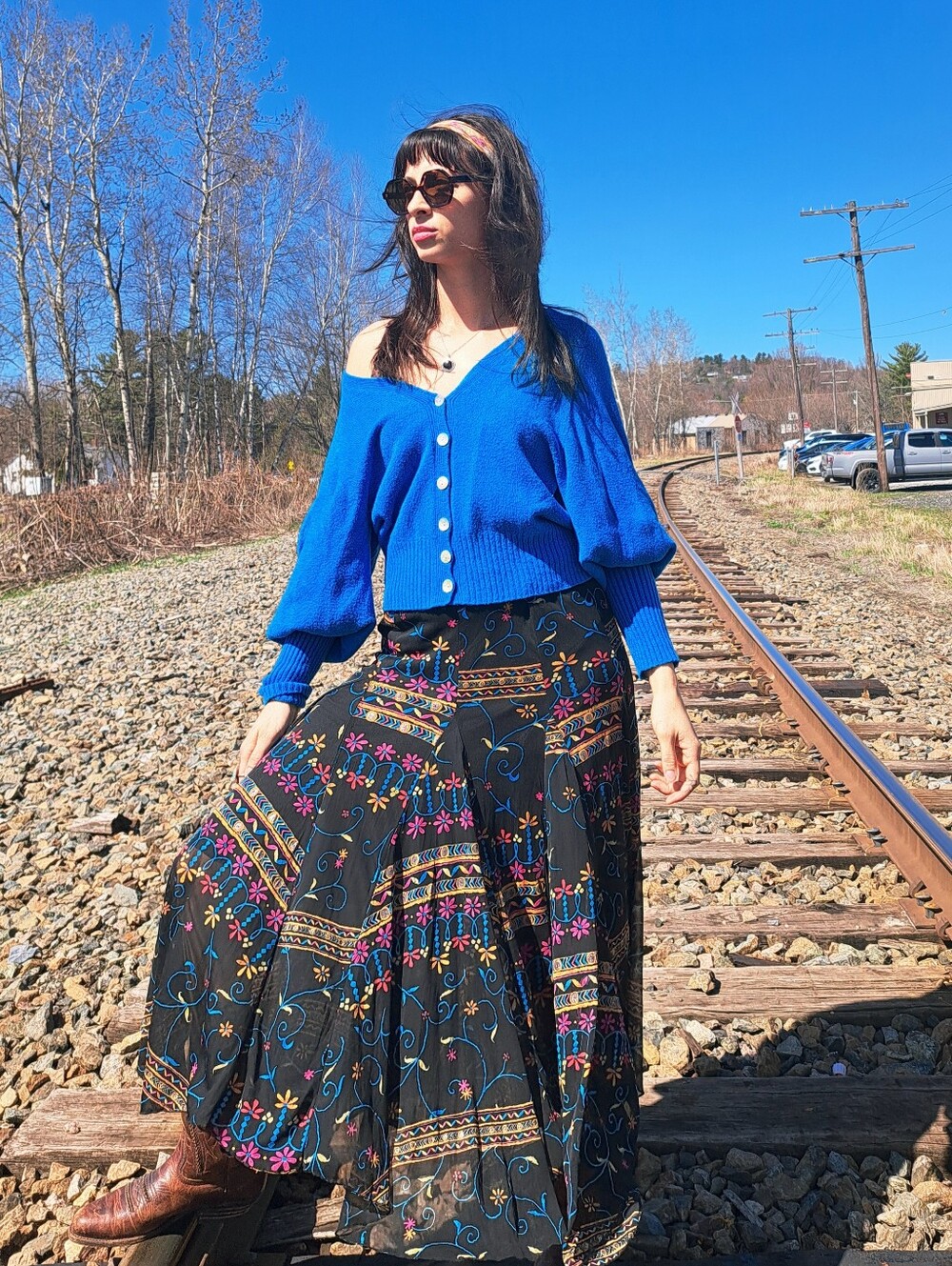 Bohemian Black Floral Maxi Skirt